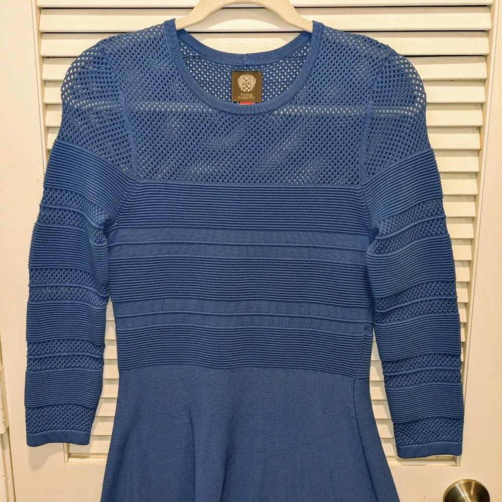 NWOT Vince Camuto Dress Blue Casual Knit Flare Women's Small Stretchy Spring - Picture 5 of 9
